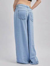 2025 Summer Women's Low Waist Wide-Leg Loose Viscose Denim Jeans Casual Pants With Pockets Smooth Blue Washed Outdoor Trousers